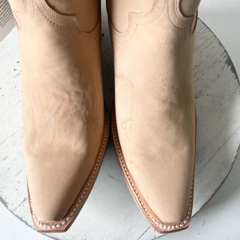 Lane EMMA JANE Womens Cowboy Bootie 8.5 Bone Suede Western Cowgirl Ankle Boots - Picture 6 of 13